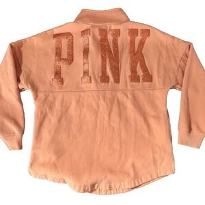 PINK Victoria Secret Sweater XS 1/4 Zip Love Glitter Oversized Cozy Comfort Soft